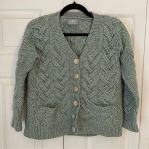 Aran Woollen Mills Merino Wool Sea foam Green/Blue Knit Irish Cardigan Medium